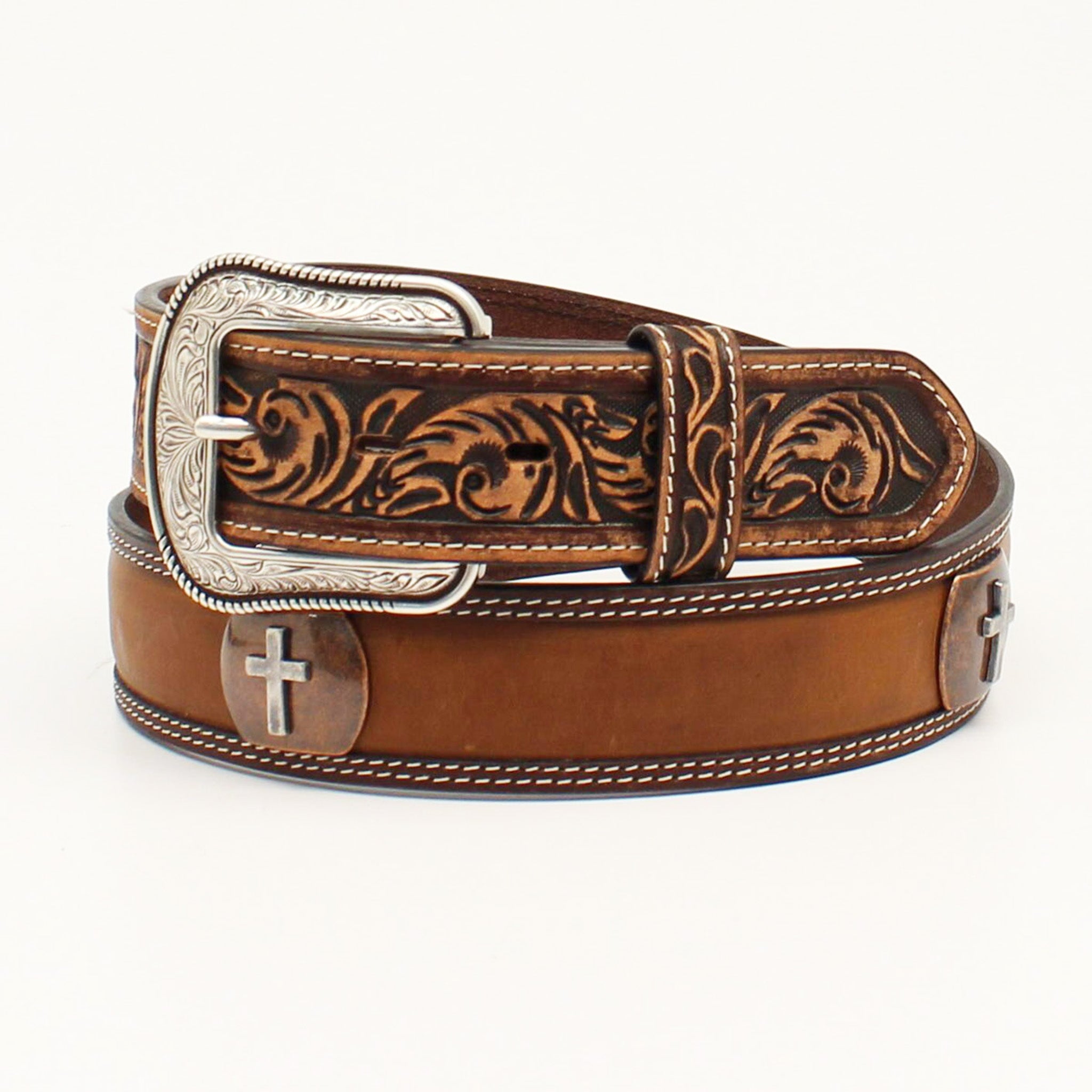3D Men s Floral Tooled Cross Concho Belt