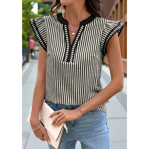 Brown and Cream Stripe Flutter Short Sleeve