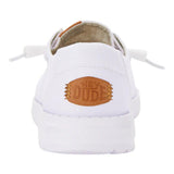women's white stretch canvas shoes heel view