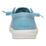 women's blue stretch canvas shoe heel view