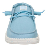 women's blue stretch canvas shoe toe view