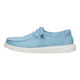 women's blue stretch canvas shoes left side