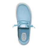 women's blue stretch canvas shoe top view