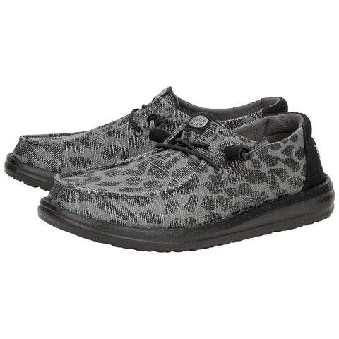 Hey Dude Women's Black and Silver Sparkle Leopard Print Slip-on Shoes 