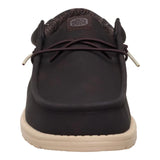 men's dark brown slip-on shoe with faux-leather upper, easy-on lace system and ultralight flex outsole