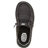 youth shoes with stretchy mesh in black color with black elastic laces