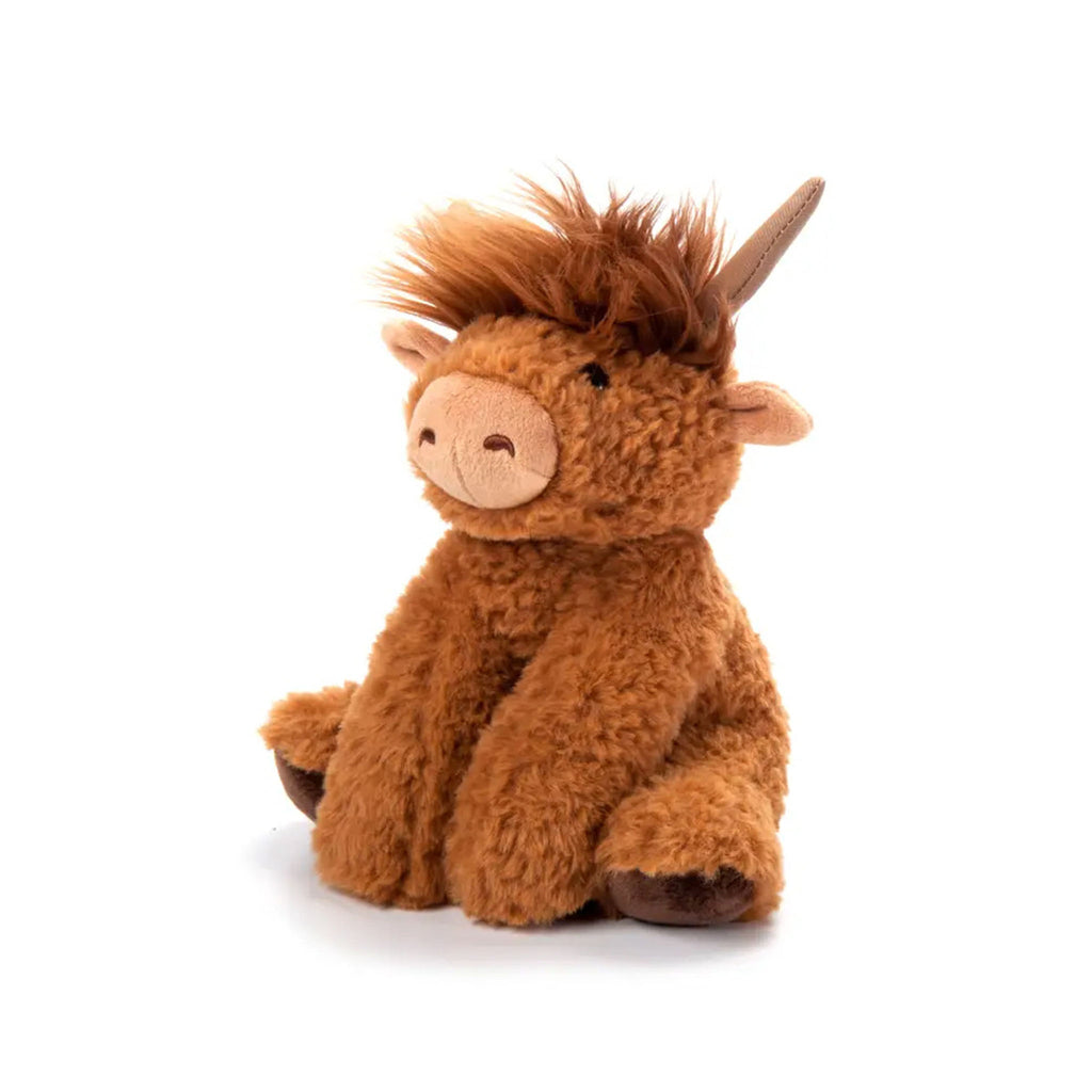 Full front and side view of 9" highland cow plush