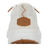 women's white mesh shoe with a lateral stitch cage detailing, plus a lightweight rubber outsole