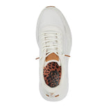 women's white mesh shoe with a lateral stitch cage detailing, plus a lightweight rubber outsole
