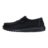 Women's black slip-on casual shoes with subtle shimmer effect