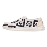 women's black & white embroidered crochet upper with chambray heel shoes left side