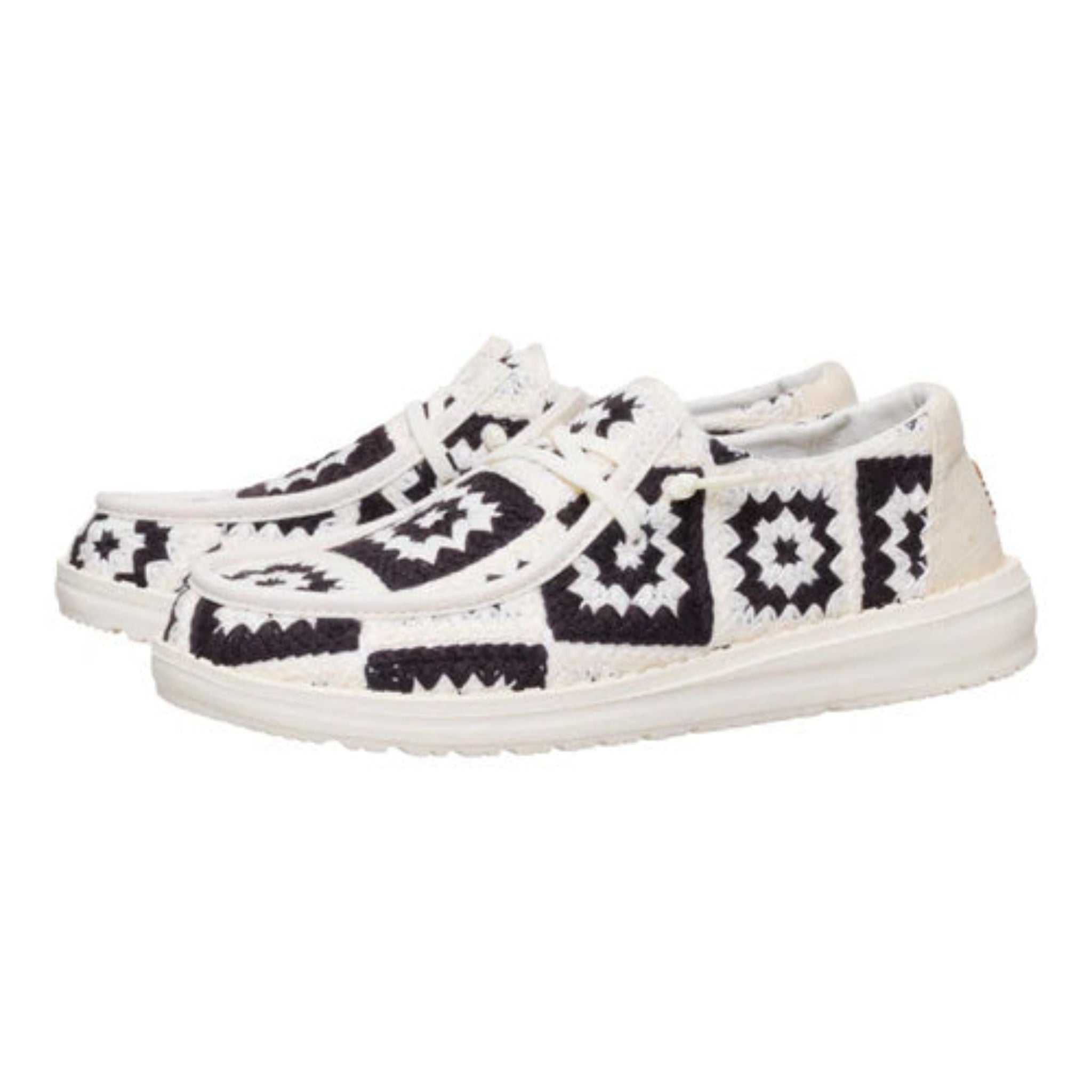 Hey Dude Wendy Black & White Cottage Crochet Shoes