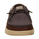 men's dark mole brown colored shoe with mesh sides and tan colored bottoms 