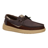 men's dark mole brown colored shoe with mesh sides and tan colored  bottoms 