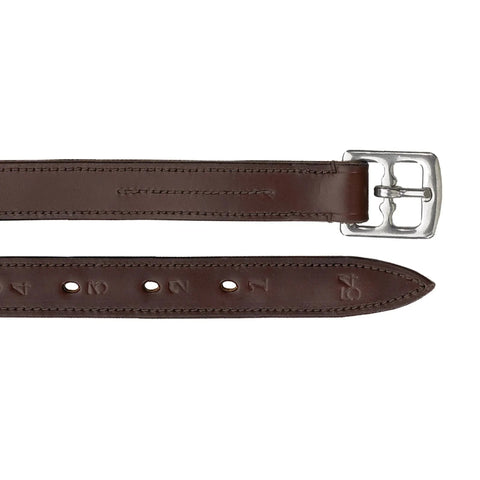 Flat lay of buckle and end of the leathers. 
