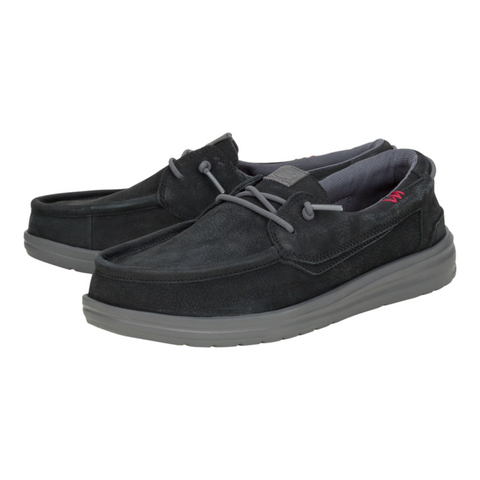 Black and grey boat style shoe