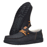men's casual shoes in black denim with tan laces