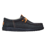 men's casual shoes in black denim with tan laces