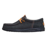 men's casual shoes in black denim with tan laces