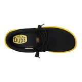 men's low top black sneaker with yellow bottom