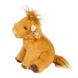 Douglas Mini Scottie Highland Cow showing faux fur texture, curved horns, and cozy, palm-sized design