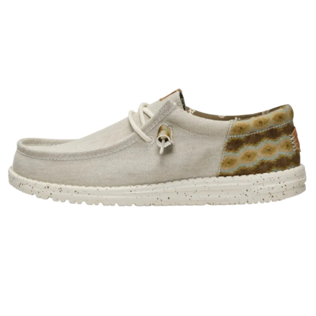 Tan Slip On Hey Dude with Aztec designed Heel