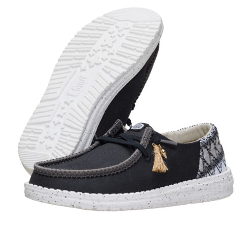 HeyDude Black Woven Beach theme Slip On with Seashell Charm