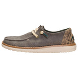 Toe to heel side view of Hey Dude Women's Dark Olive Wendy Leopard Workwear Shoes 