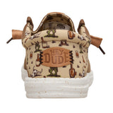 Brown slip-on Hey Dude with western Print on Heel- Back/Heel
