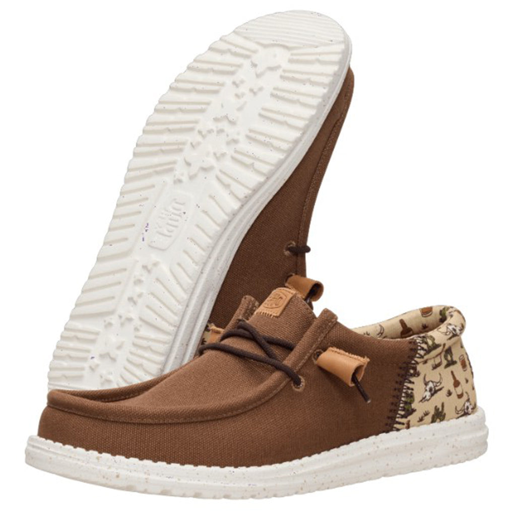Brown slip-on Hey Dude with western Print on Heel