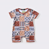 Western Patchwork Short Sleeve Romper