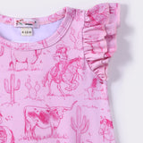 Girl's Pink Western Scene Tank Romper