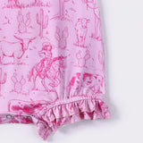 Girl's Pink Western Scene Tank Romper