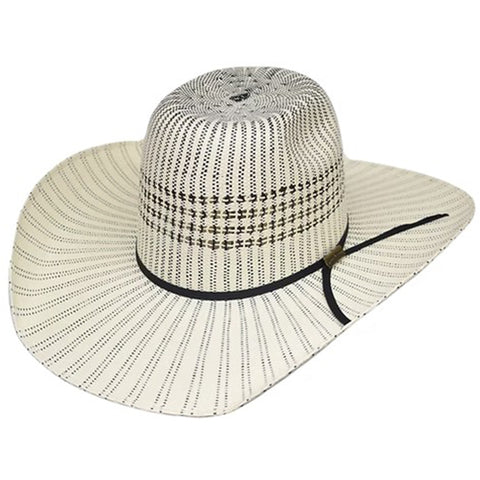 Ivory and Black Straw Hat on White Background