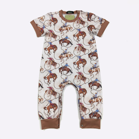 Cream and Brown Romper with Cowboys and Lassos 