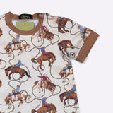 Cream and Brown Romper with Cowboys and Lassos Shoulder View