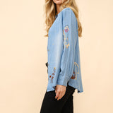 Side of the shirt, cowgirl design is one side of the sleeve.