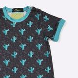 Black Romper with Turquoise Cactus Print Shoulder View
