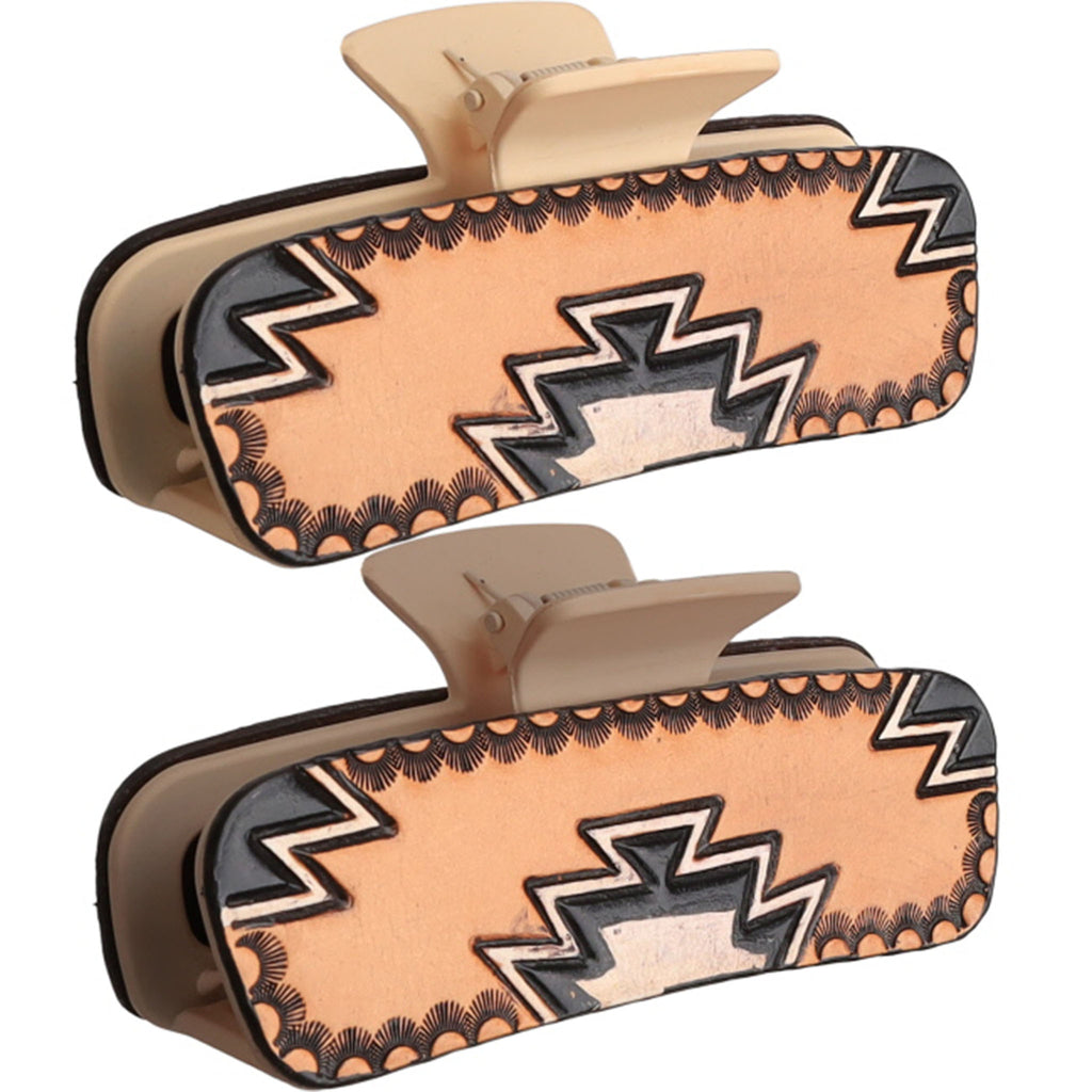 Two Wild Paint Navajo Claw clips, top clip has a tan base and bottom clip has a brown base