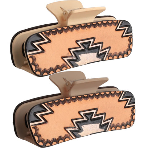 Two Wild Paint Navajo Claw clips, top clip has a tan base and bottom clip has a brown base