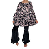 girls copper leopard top with black pants set