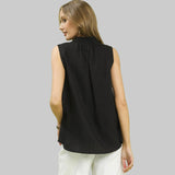 Back side view of the shirt, the collar is stretchy.