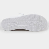 Women's light weight white slip-on shoe with crochet upper and white soles