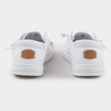 Women's light weight white slip-on shoe with crochet upper and white soles