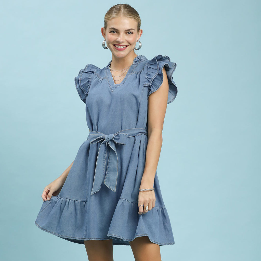 Chambray Ruffle Babydoll Dress – Feminine Denim Style