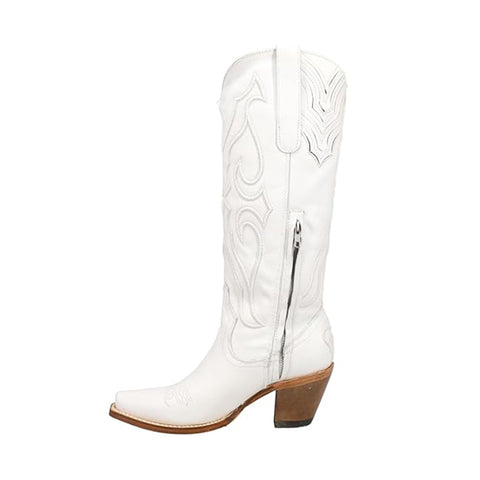 Corral Pure White Snip Toe Boots with embroidered leather and classic snip toe silhouette showing zipper
