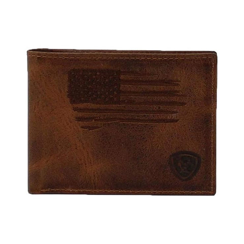 Ariat Men's Distressed Shield/USA Flag Bifold