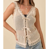 Women's Natural Crochet Vest With Front Ties