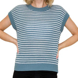 Staccato Women's White Stripe Short Sleeve Sweater