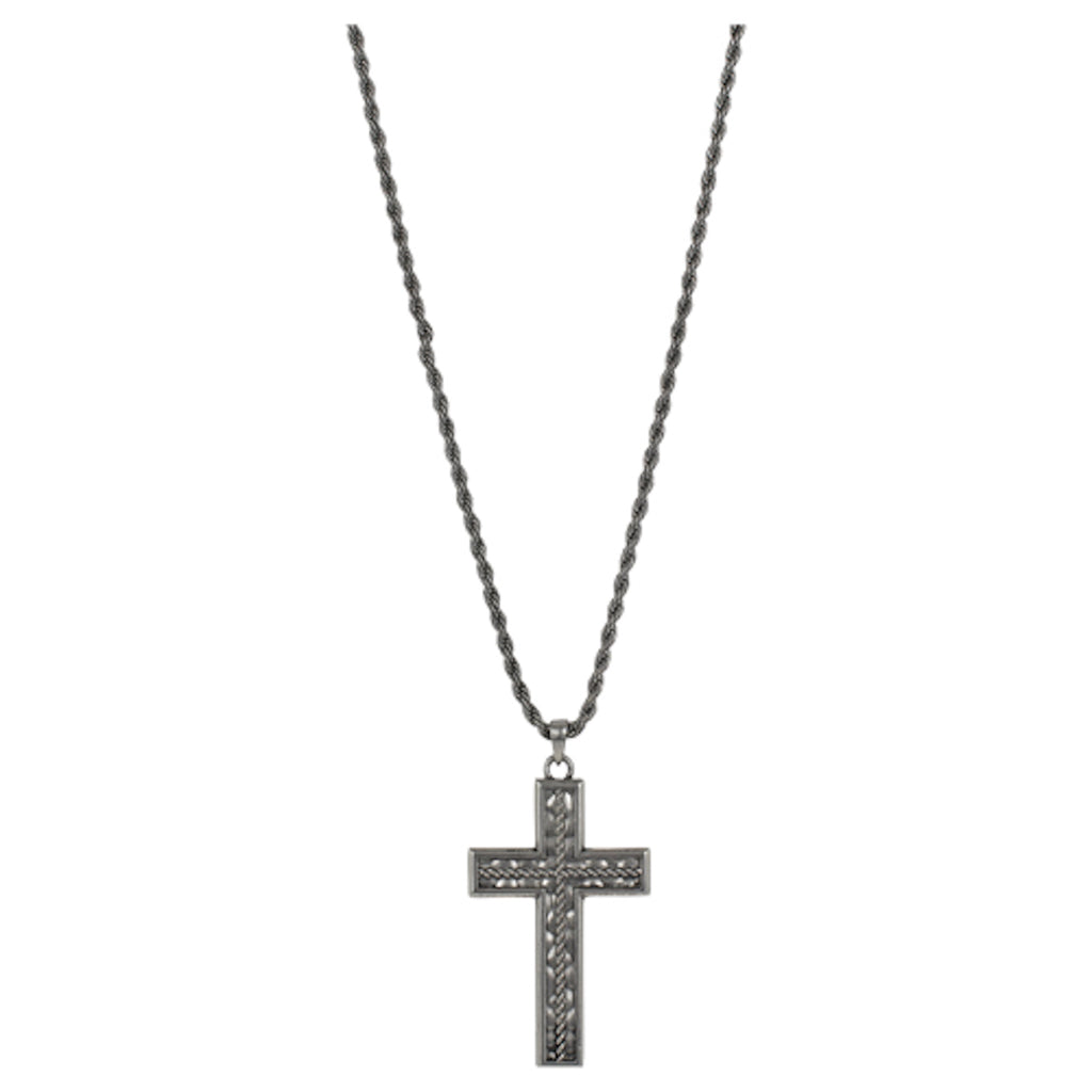 Close up view of Justin Black Rope Floral Chain Necklace 